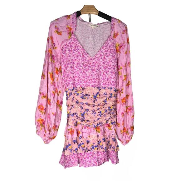 For Love Bell Pink and Orange Floral Blouse Patterned Patchwork Girly Ruffle - Picture 2 of 10